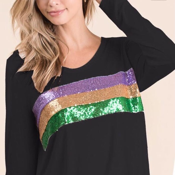 BiBi | Tops | Mardi Gras Sequin Color Block Long Sleeve Top | Poshmark